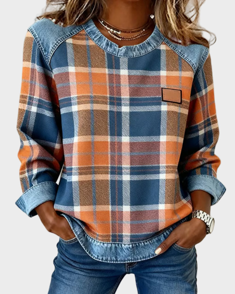 Ivy – Damen-Sweatshirt mit kariertem Patchwork-Muster