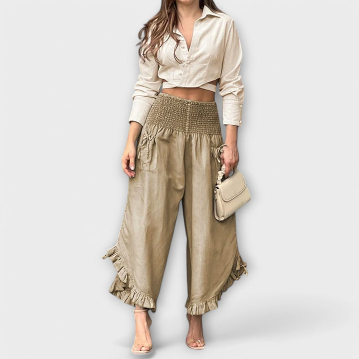 Lockeri Leinehose mit modische Falte
