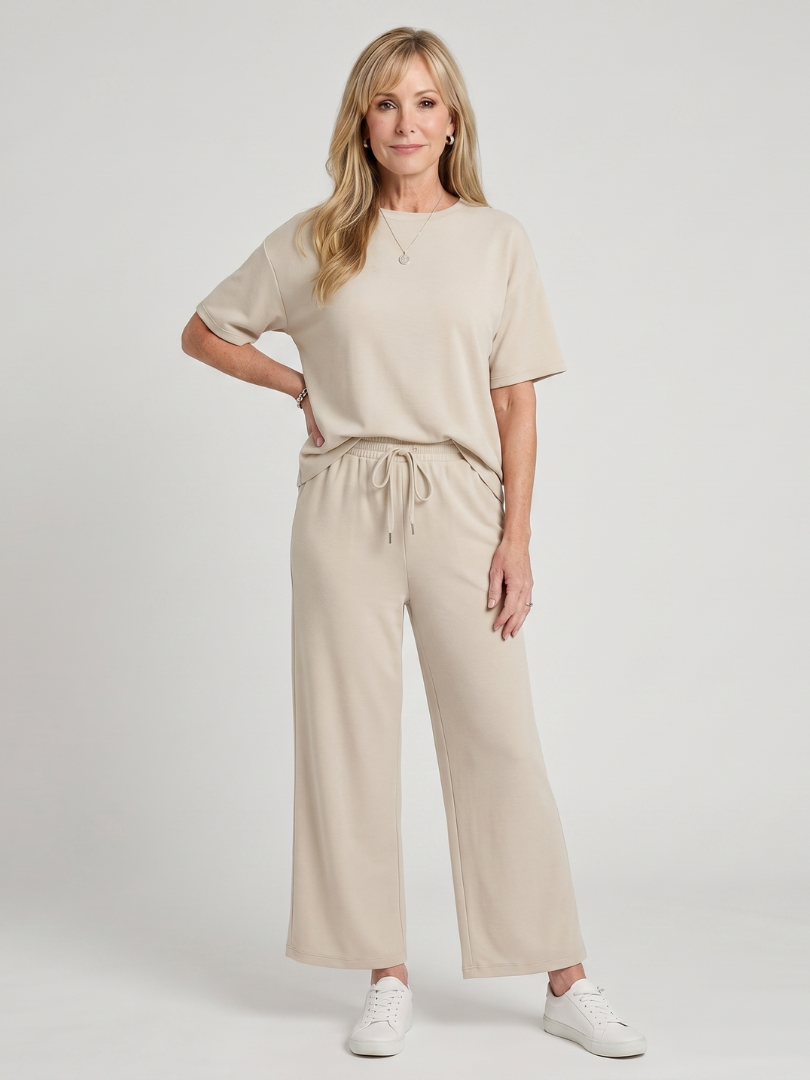 Wihel | Kurzarm-Set mit Kordelzug an der Taille und Hose mit geradem Bein