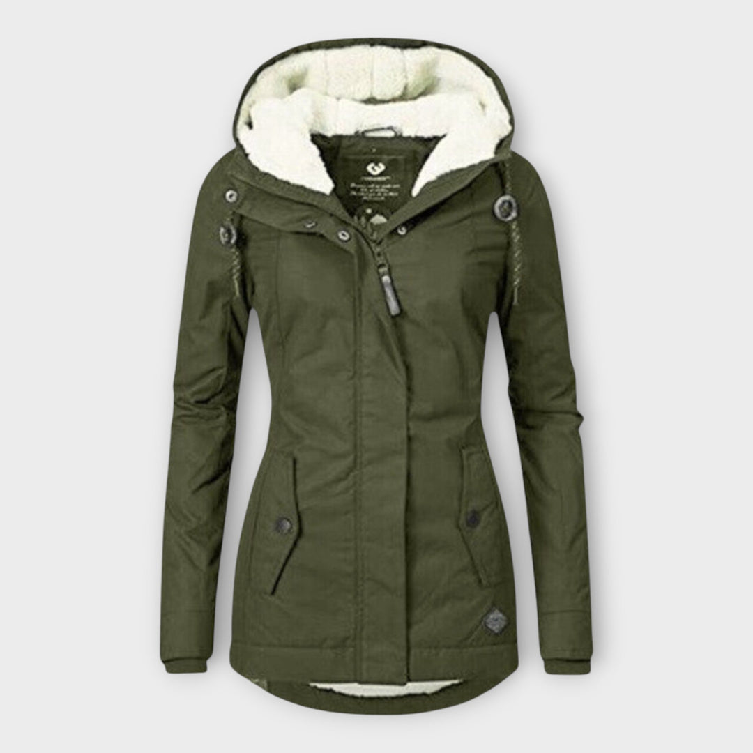 Sophie - Olivgrüne gefütterte wasserfeste Winterjacke