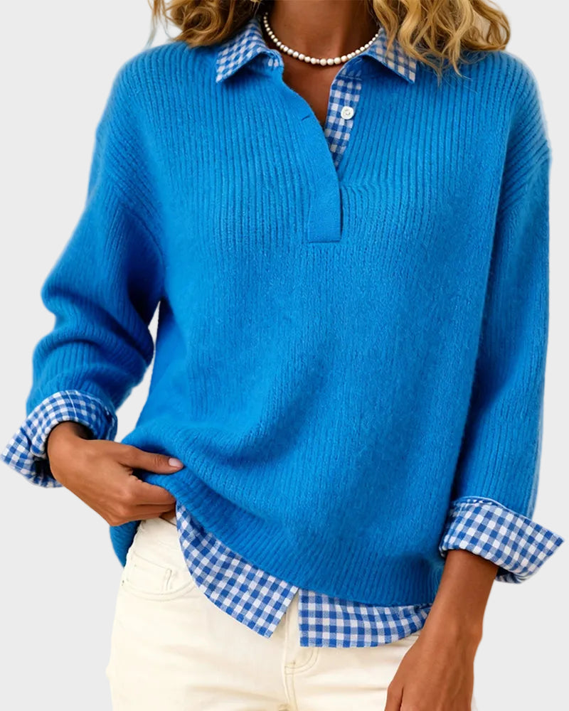 Viktoria – Bunter Pullover mit kariertem Patchwork-Muster