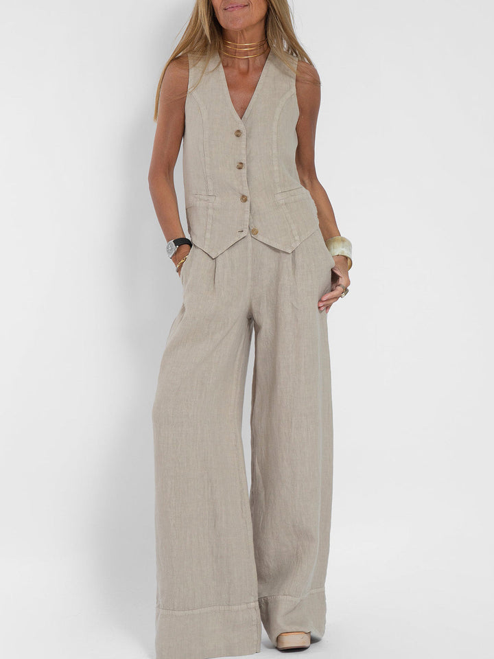 Aira - Ensemble Weste mit Knöpfen und weite Hose