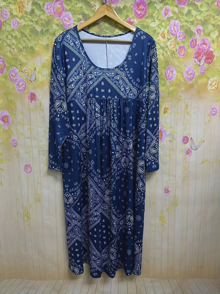 ELOWEN | MIDI-KLEID MIT LANGEN ÄRMELN LÄSSIG