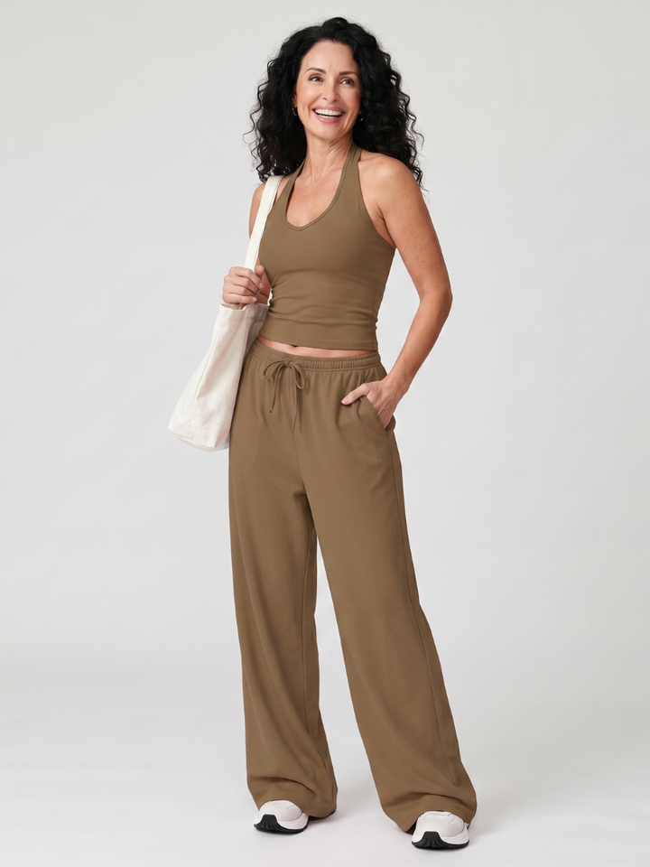 Helena | Ärmelloses Top mit Rundhalsausschnitt und Hose mit weitem Bein im Set