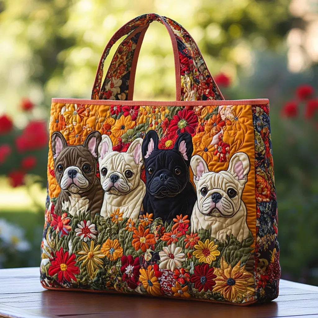 Handgmachti Tasche mit französische Bulldogge und Blueme