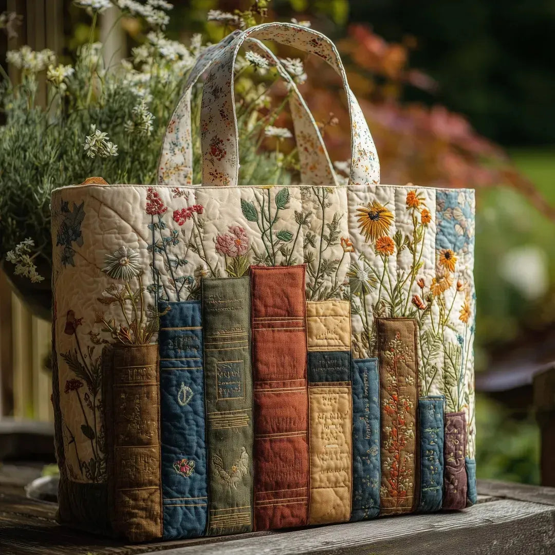 Handgmachti Matelassé-Täsche: Büecher und Blueme