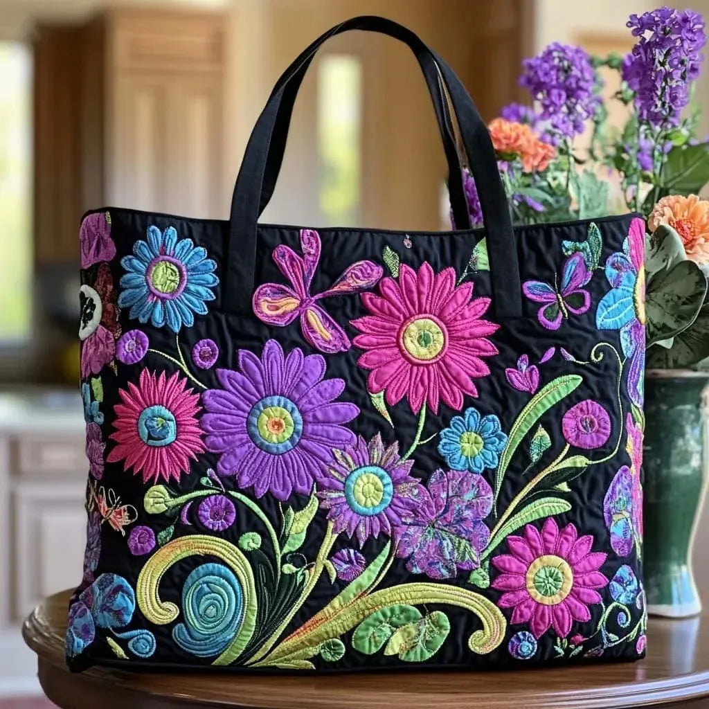 Handgmachti Tasche mit Sunneblüeme und Wiudblüeme vom Land