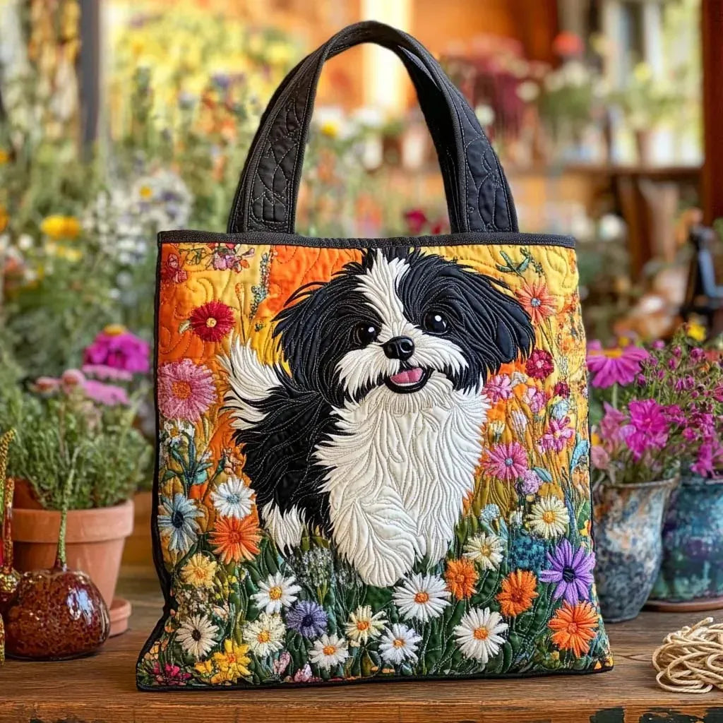Handgmachti Shih-Tzu-und-Blüemli-Tasche
