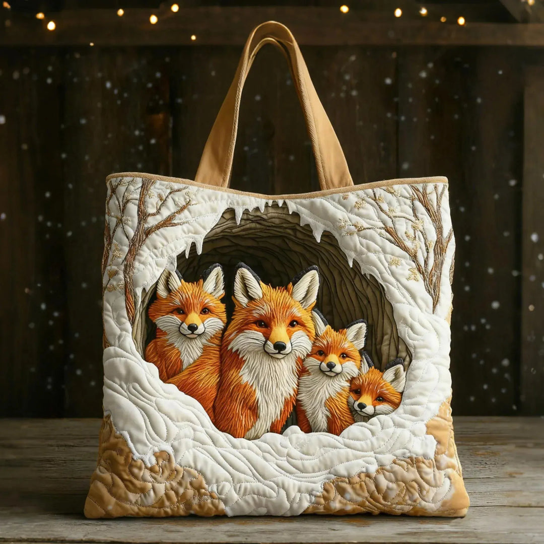 Handgmachti Tasche mit ere Winter-Fuchsfamilie