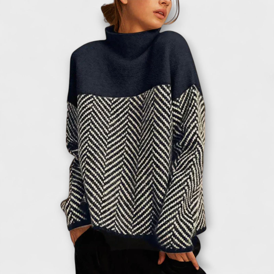Agathe - Brauner Rollkragenpullover mit Fischgrätmuster