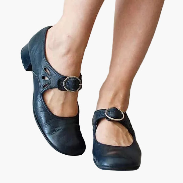 Anna – Vintage-Stil – Eleganti Alltagsschueh mit Schnalle und Blockabsatz