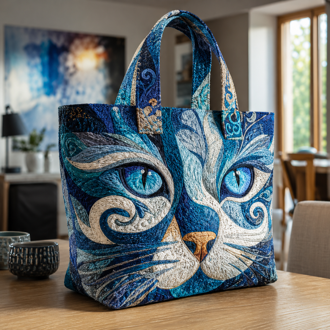 Gsteppeti Tote-Täsche mit blaue Chatzemuster