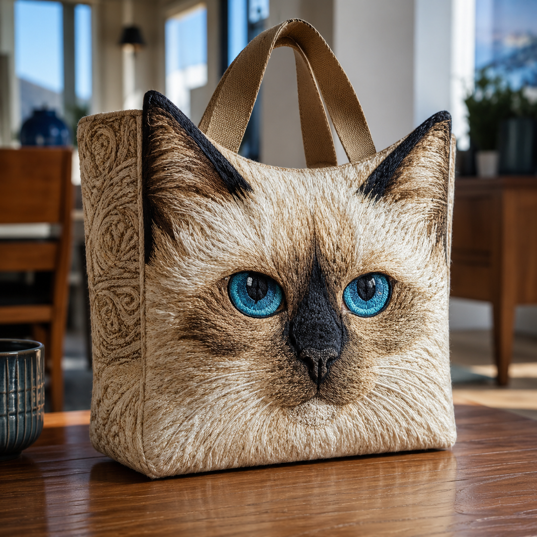Gsteppte Tote-Täsche mit ere blauäugige Chatze
