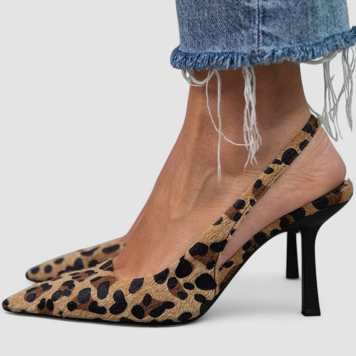 Liorina – Khaki-Pumps mit Leoparde-Muster und spitzer Zehepartie