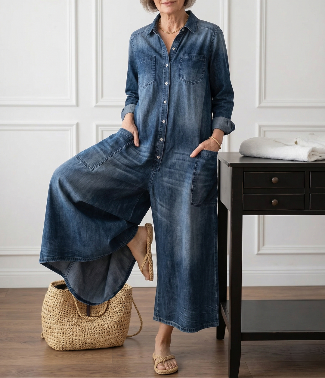Diana™ | Vintage-Jeans-Overall mit Knopfleiste