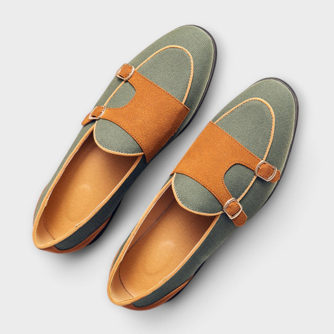 Margarete - Zweifarbigi Slipper mit Riemä