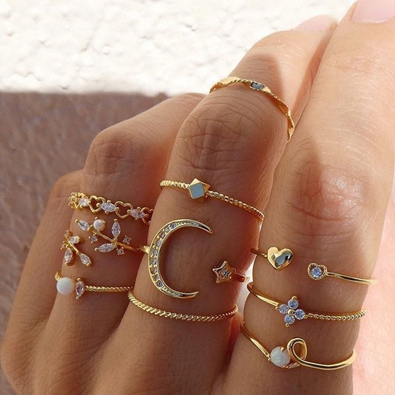 Set vo 10 böhmische Ringe, silber- und goldbeschichtet