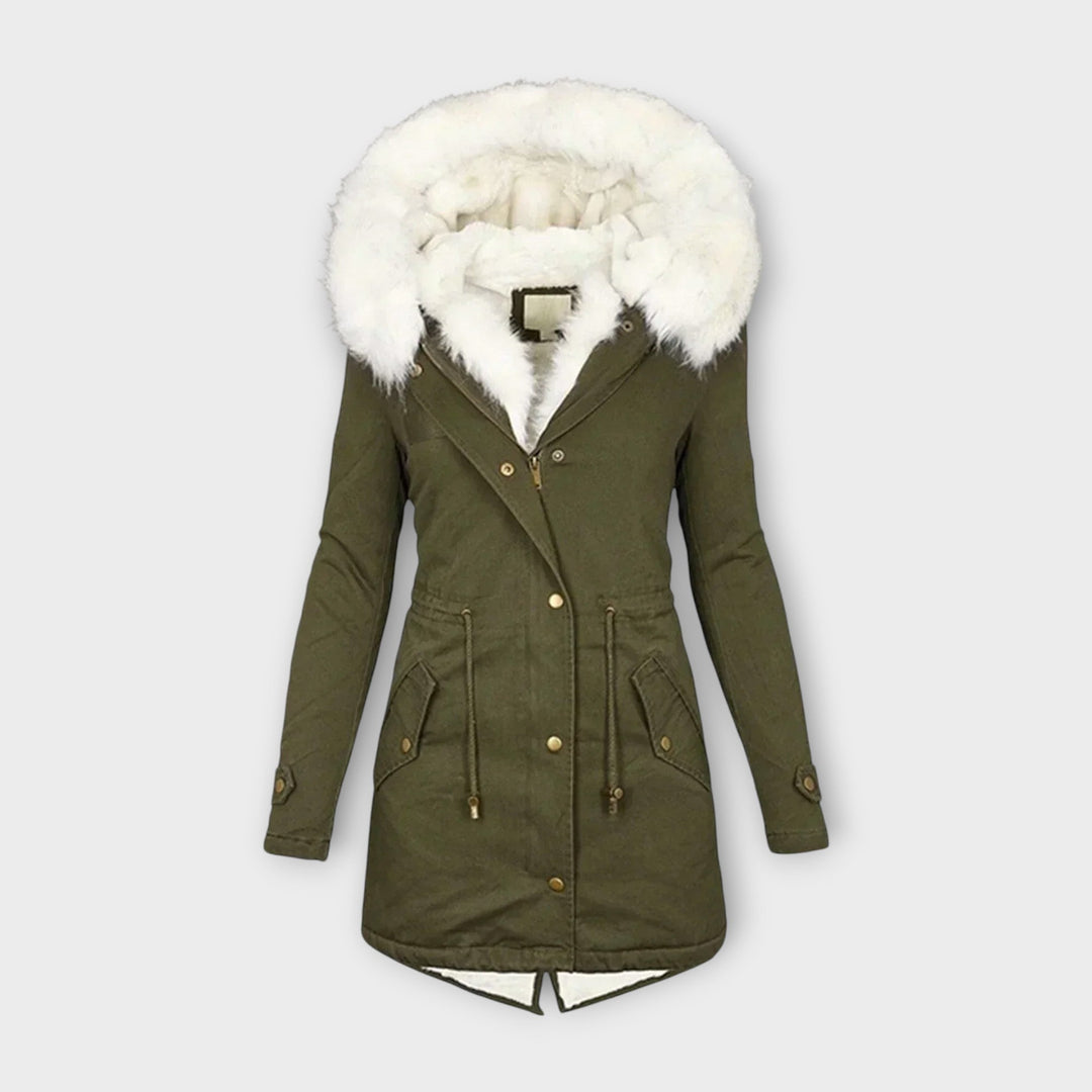 Ivara - Olivgrüne Winterjacke mit Fellkapuze