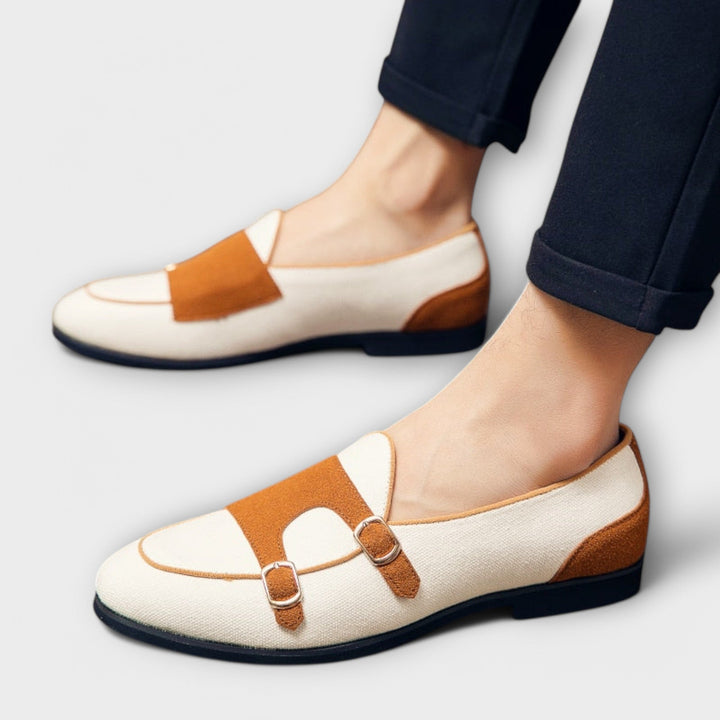 Margarete - Zweifarbigi Slipper mit Riemä