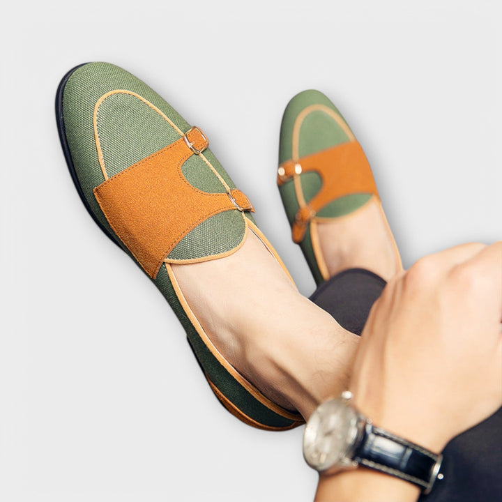 Margarete - Zweifarbigi Slipper mit Riemä