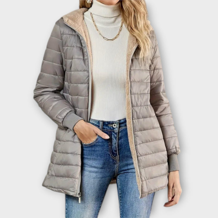 Carolin - Graue lässige Winterjacke mit Kapuze