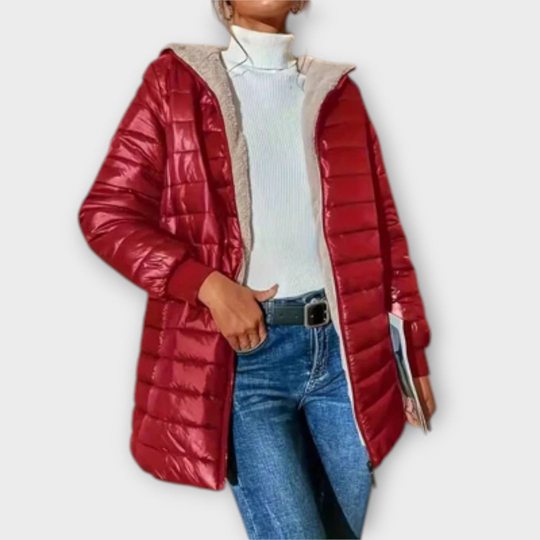 Carolin - Graue lässige Winterjacke mit Kapuze