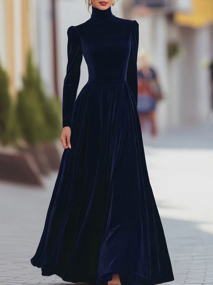 Éléonore | Samt-Maxikleid mit Stehkragen