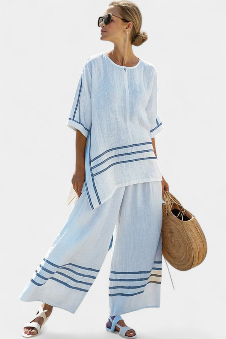 Wynric | Elegants gstreifts, asymmetrischs Top & markanti Hose