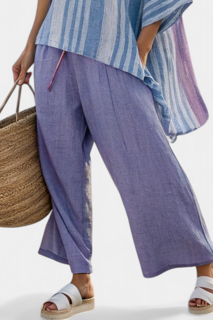 Zellora | Elegants lavendel- und himmelblaues Top & Leinenhose