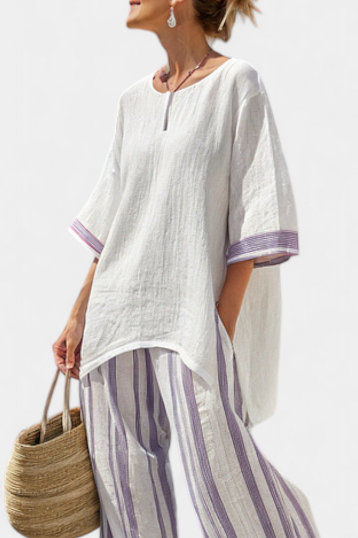 Luxmere | Bequemi, lockeri Bluse & gstreifi Bambus-Hose