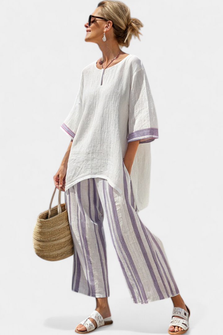 Luxmere | Bequemi, lockeri Bluse & gstreifi Bambus-Hose