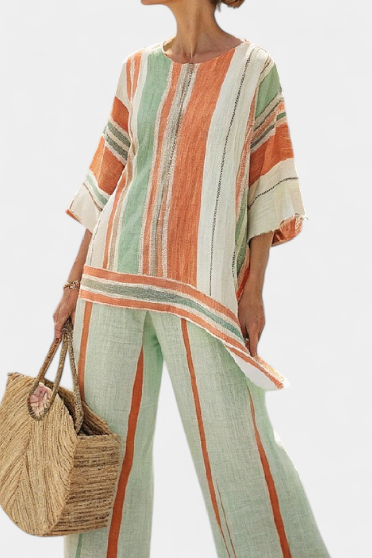 Bellmere | Elegants asymmetrischs Top & wiiti Hose mit wiite Bei