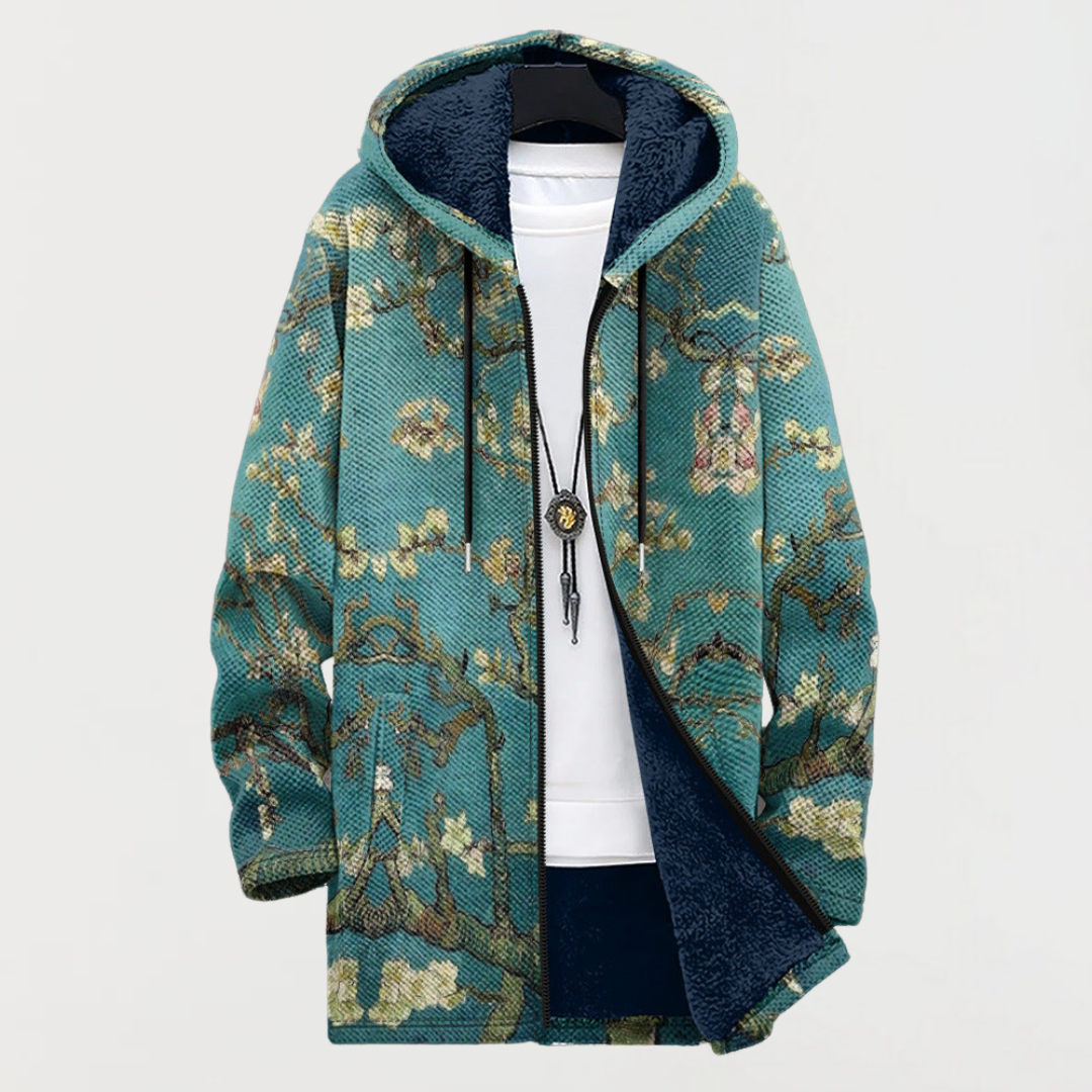 Iris | Damen-Mantel mit Kapuze und Blumenmuster