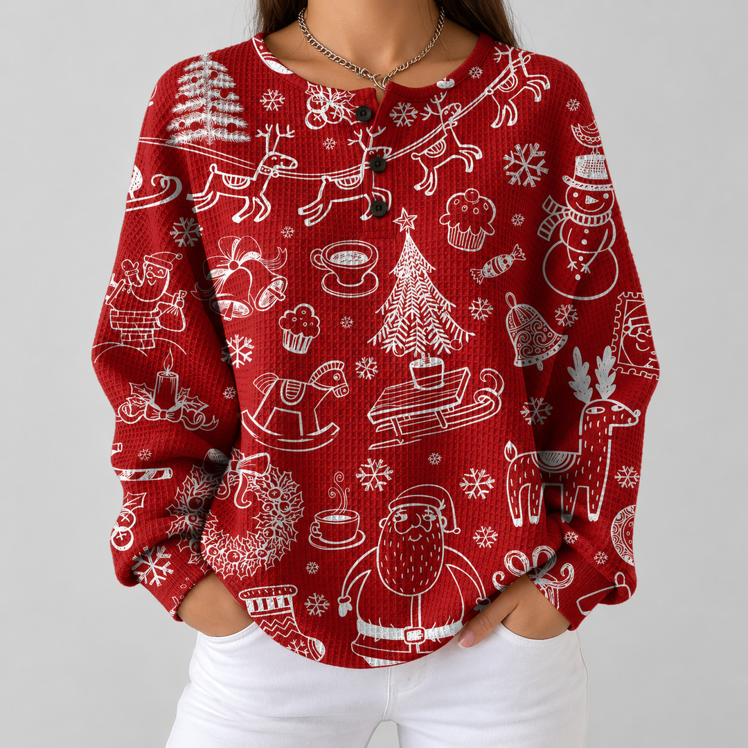 Charline – Rote Wiehnachtspulli mit wiisse Muster