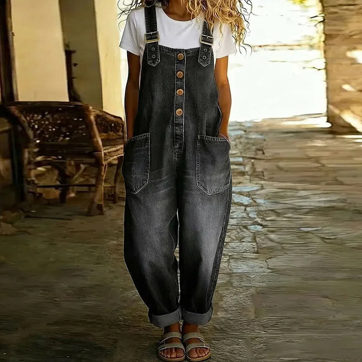 Mae™ | Vintage weichi Baumwoll-Latzhose im Denim-Look
