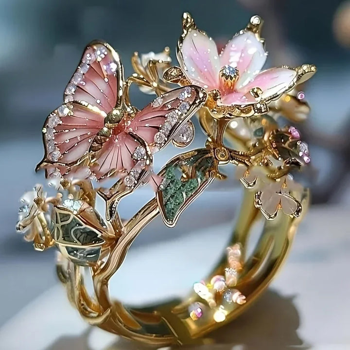 Glänzende Schmetterlingsring us Natur mit Zirkonia