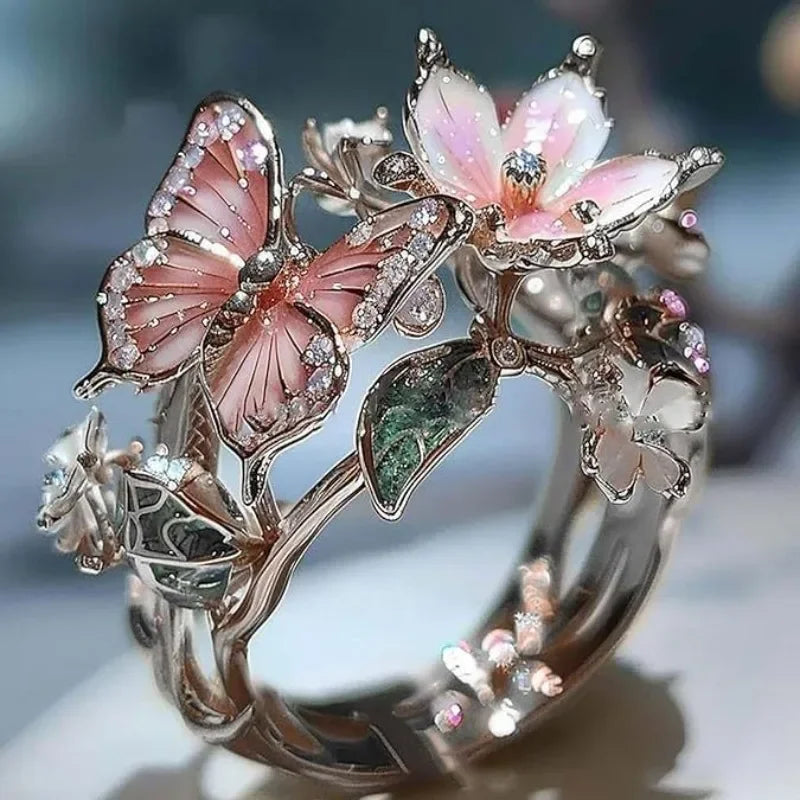 Glänzende Schmetterlingsring us Natur mit Zirkonia