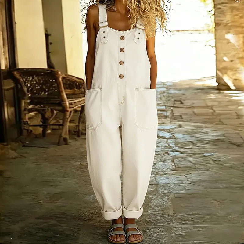 Mae™ | Vintage weichi Baumwoll-Latzhose im Denim-Look