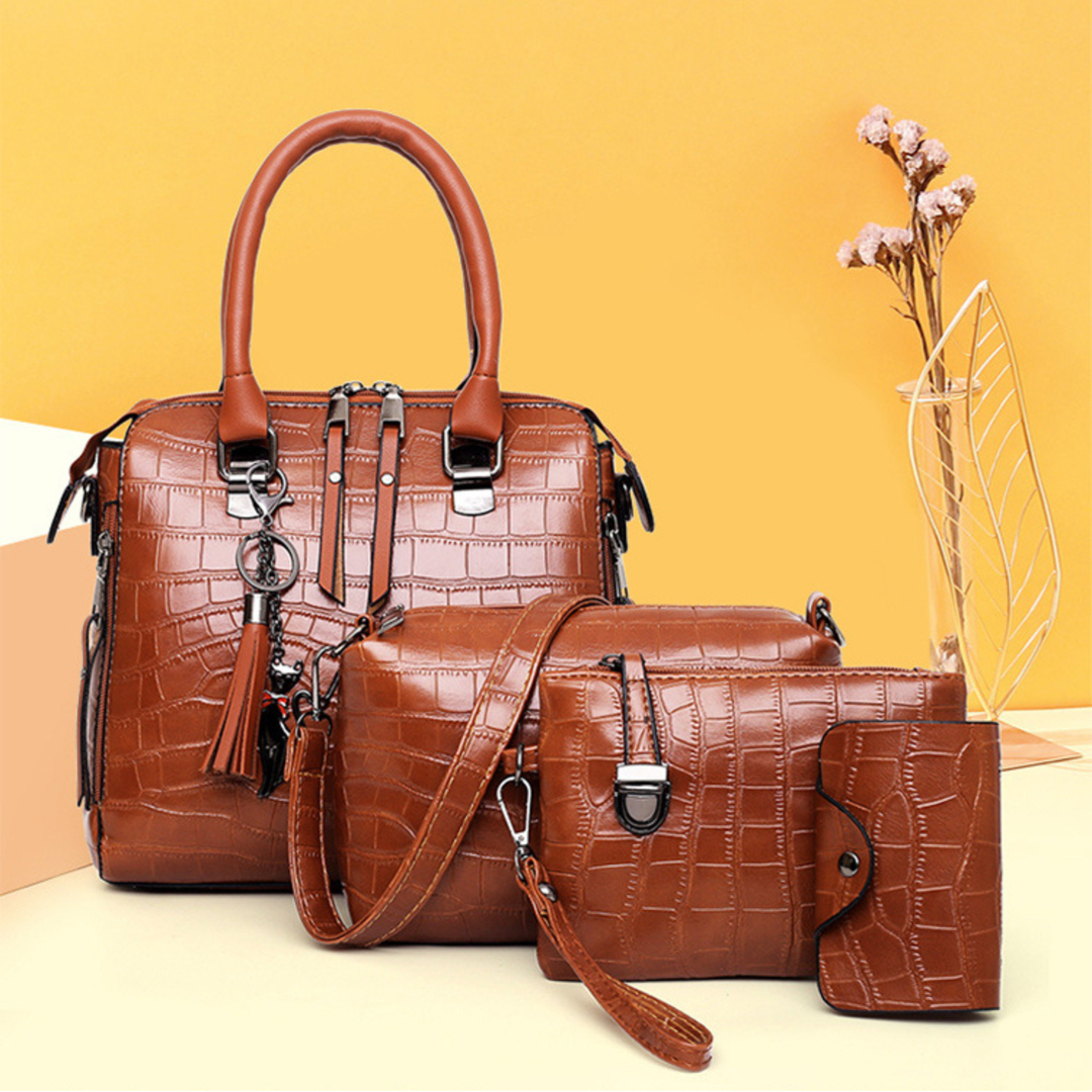 Evelyn – Eleganz für de Alltag, 4-teiligs Lädertasche-Set