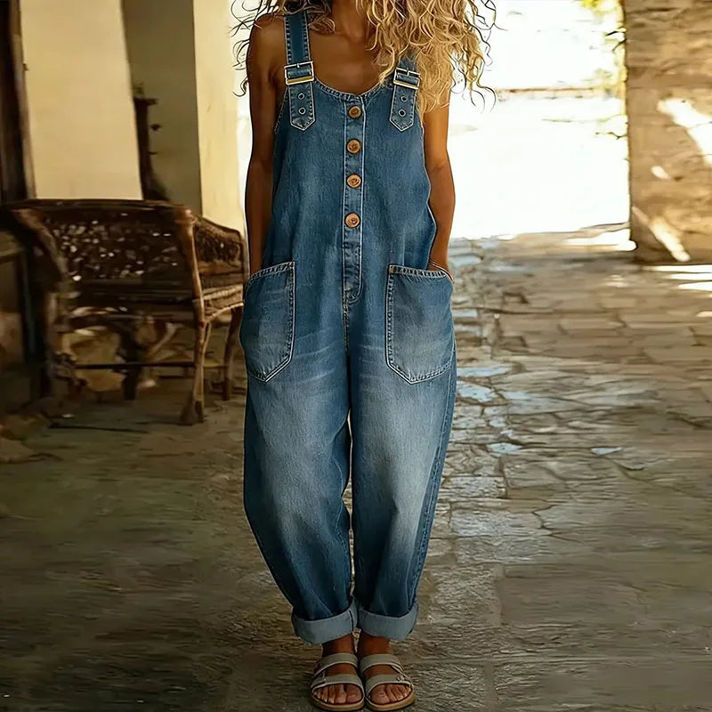 Mae™ | Vintage weichi Baumwoll-Latzhose im Denim-Look