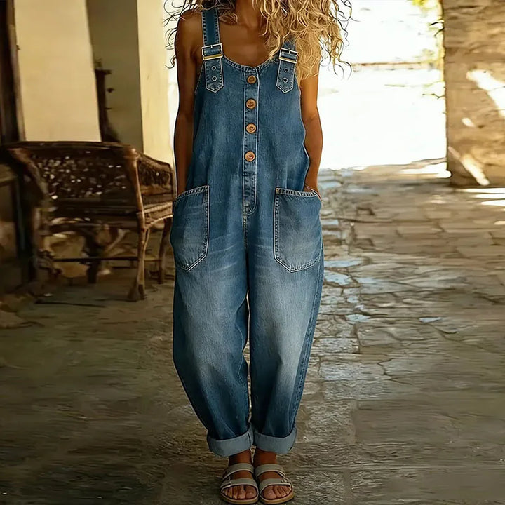 Mae™ | Vintage weichi Baumwoll-Latzhose im Denim-Look