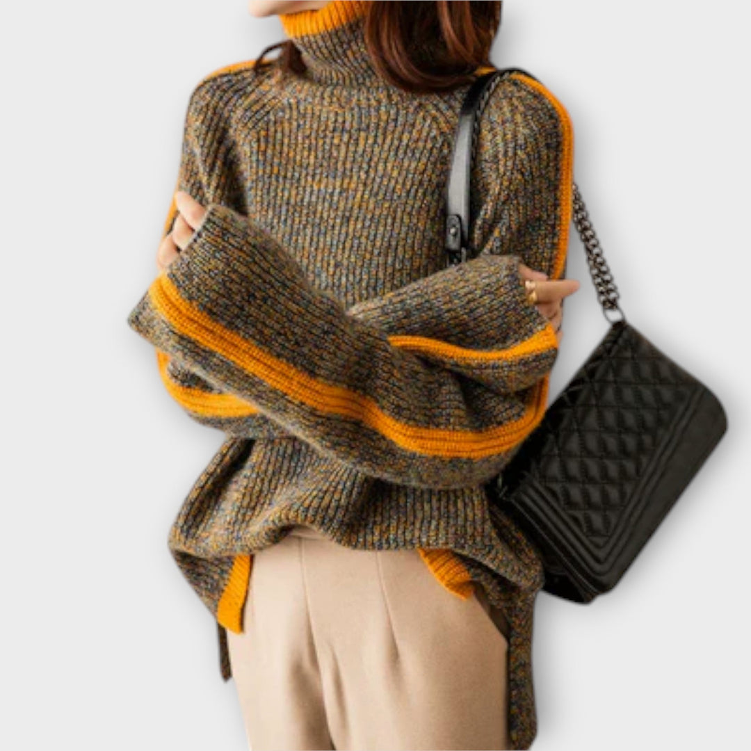 Breseis - Brauner Vintage-Rollkragenpullover mit Streifen