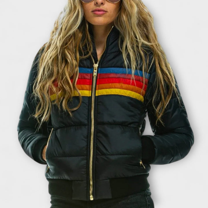 Roswitha - Bunte Retro-Parka mit Kunstfellkapuze