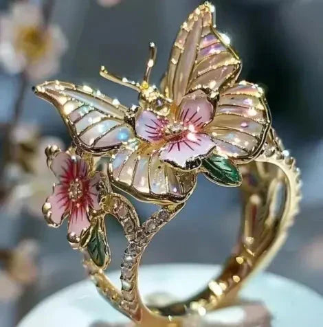 Glänzende Schmetterlingsring us Natur mit Zirkonia