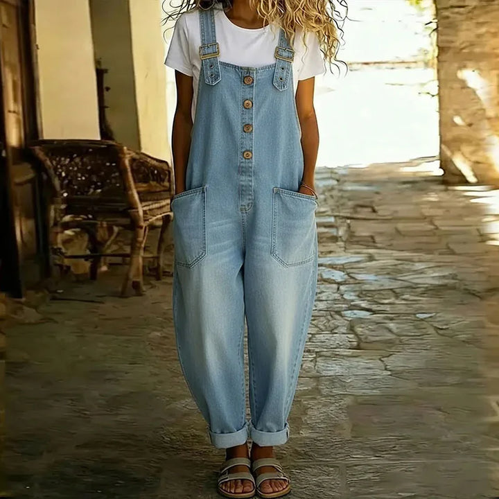 Mae™ | Vintage weichi Baumwoll-Latzhose im Denim-Look