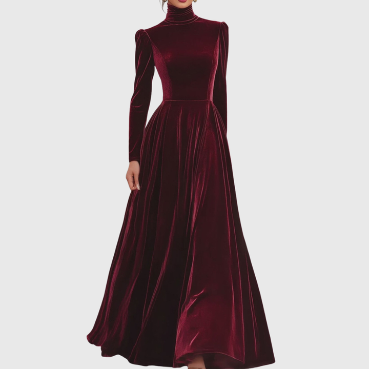 Éléonore | Samt-Maxikleid mit Stehkragen