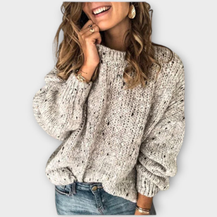 Eileen - Beiger gemütlicher Retro-Pullover mit Tupfen