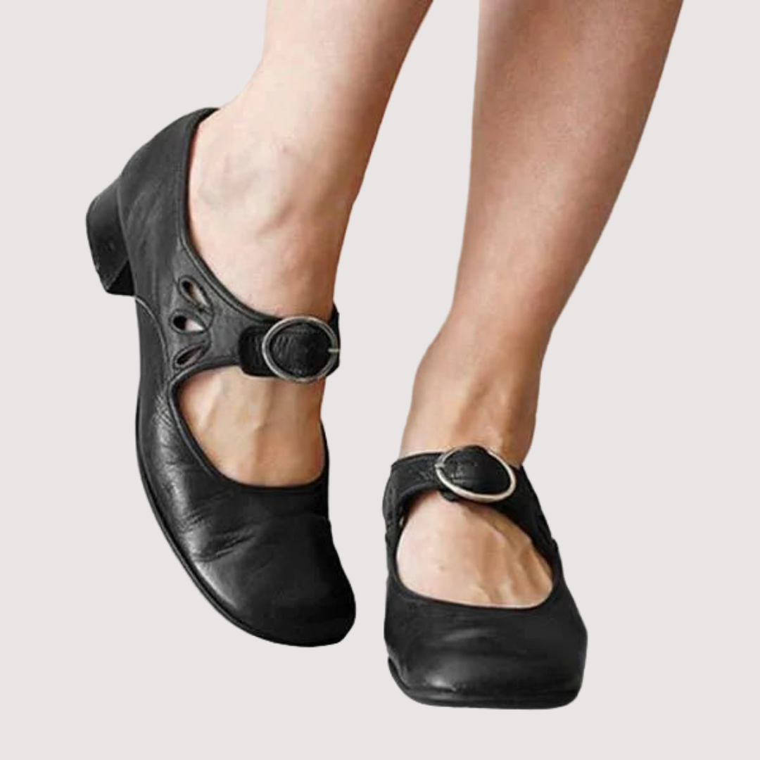 Anna – Vintage-Stil – Eleganti Alltagsschueh mit Schnalle und Blockabsatz