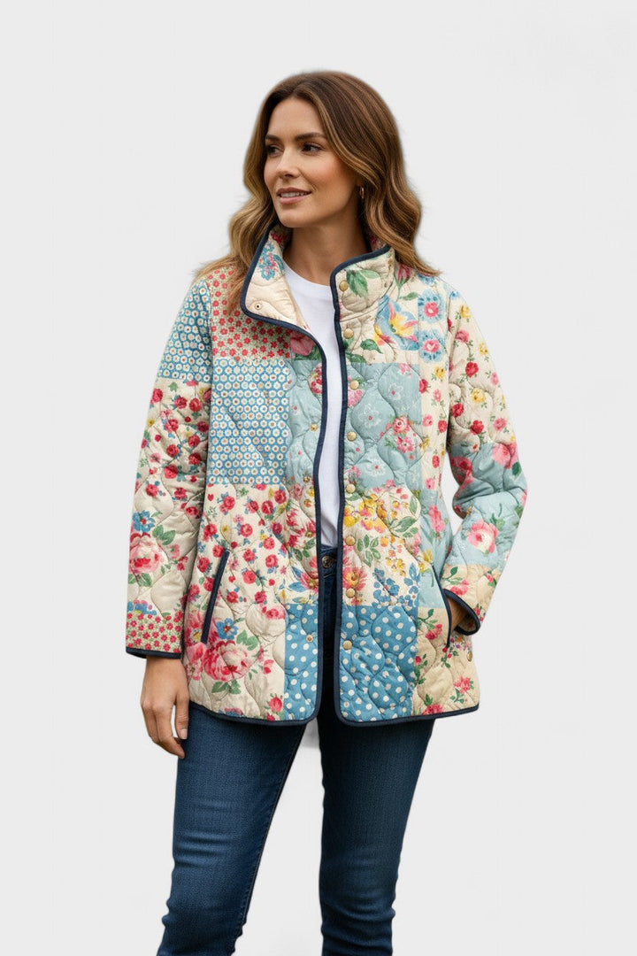Viola – Steppjacke mit Flickenmuster und Plüschkragen