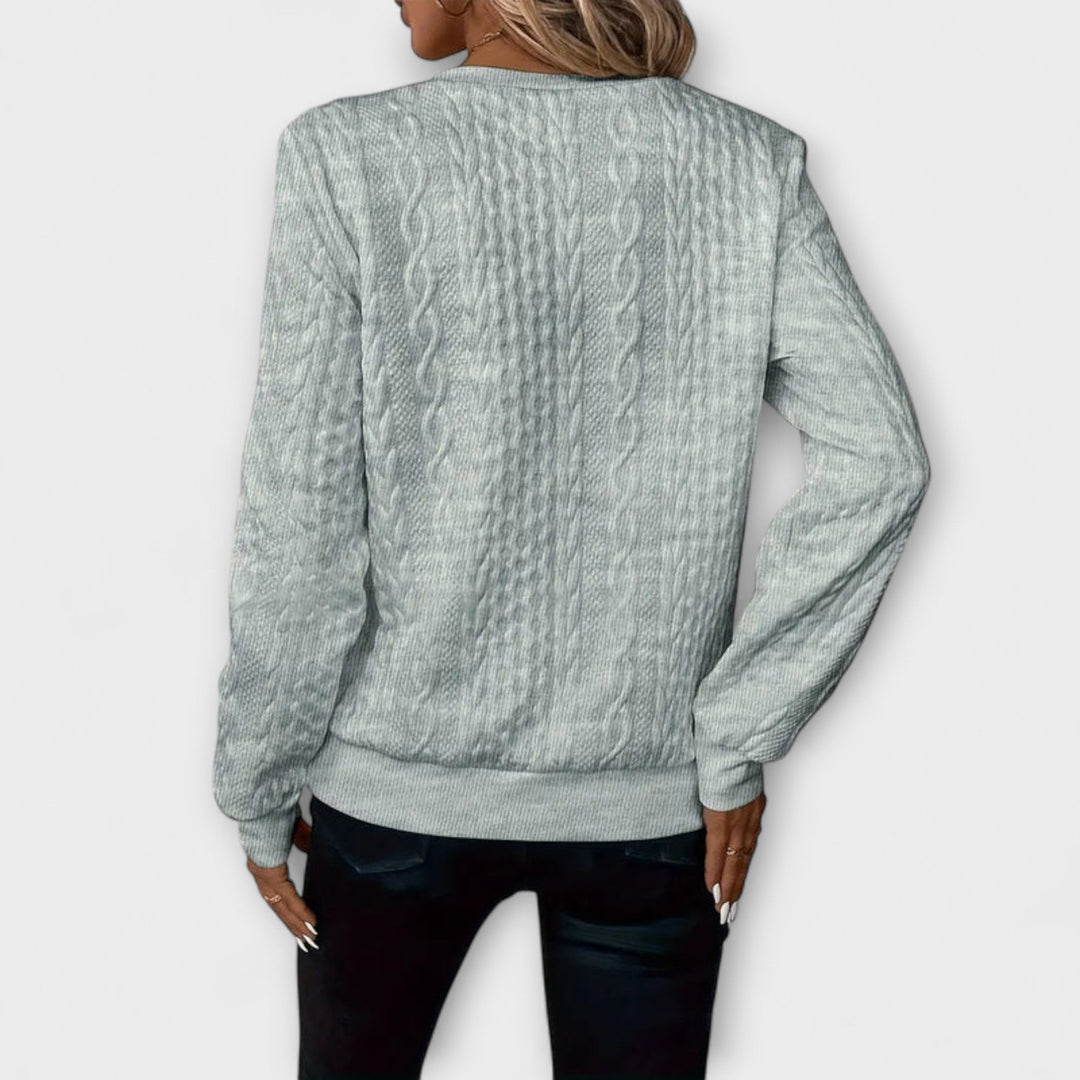 Joy - Weisser eleganter Strickpullover mit Zopfmuster